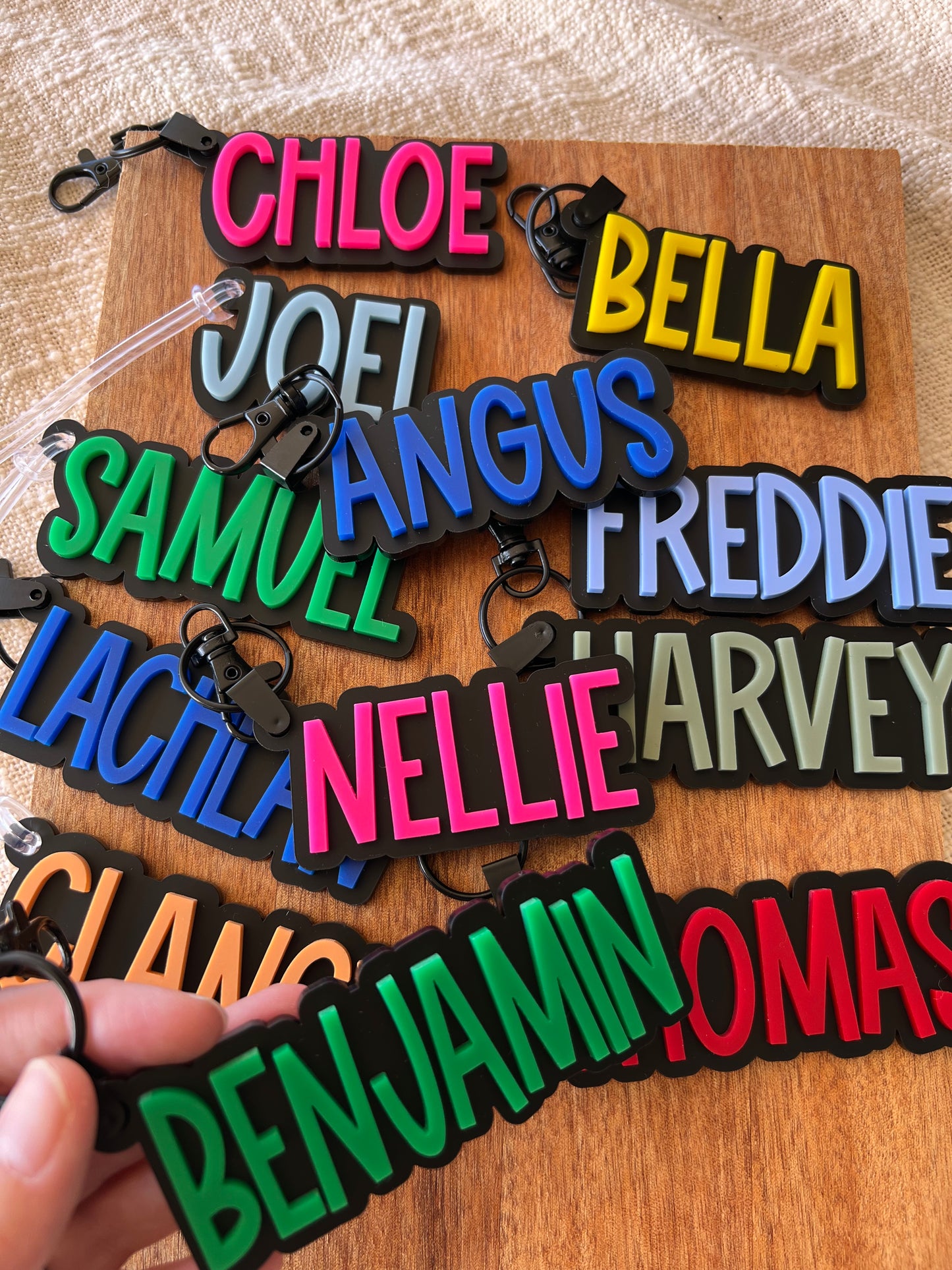 Matte Black Bag Tag — Custom Name Acrylic Keychain