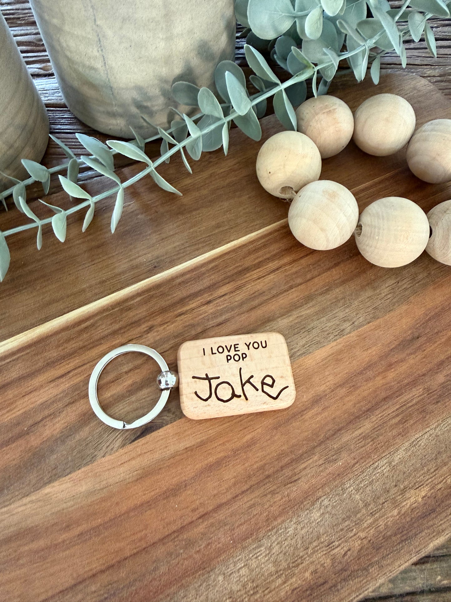 Personalised Kids Handwriting Keychain - Custom Wooden Keychain Gift