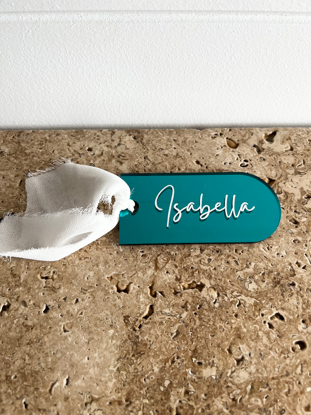 Wedding | Acrylic Arched Tag Place Card | Mirror Teal